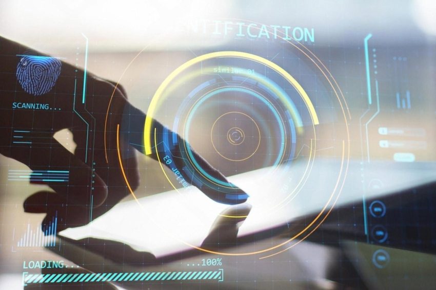 Fingerprint and document scanning interface used by modern hotel registration systems